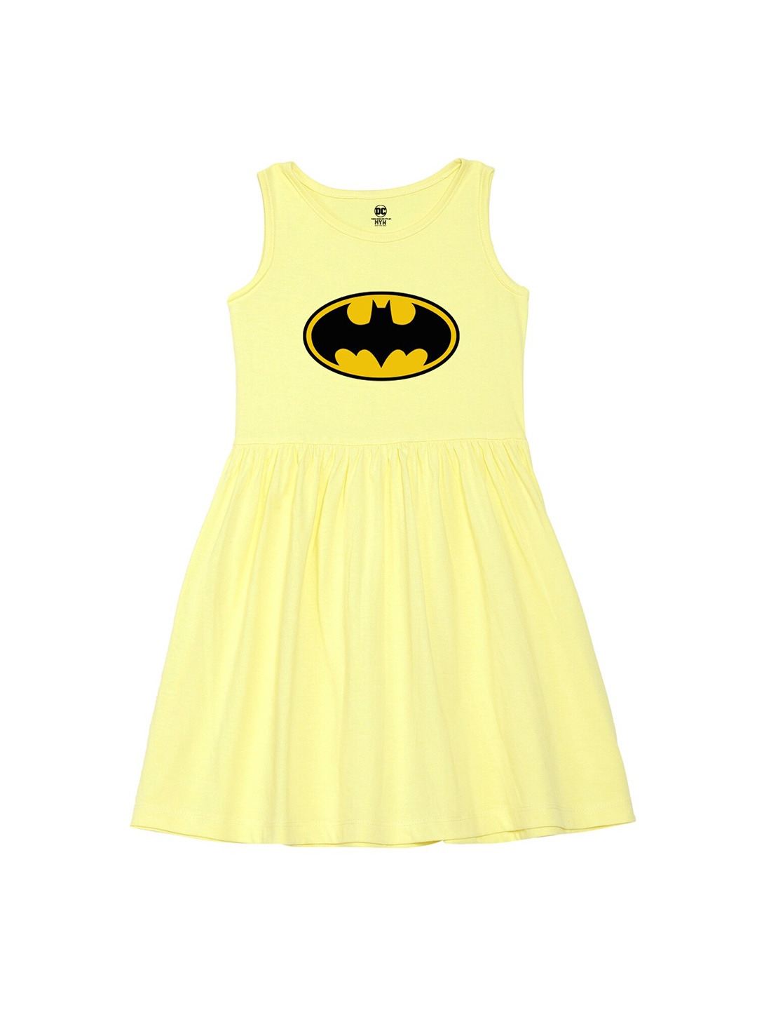 

Wear Your Mind Girls Batman Printed Fit and Flare Dress, Yellow