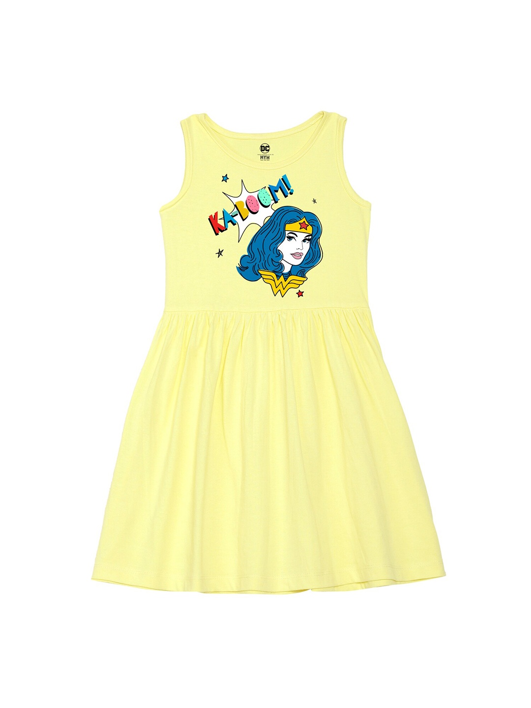 

Wear Your Mind Girls Wonder Women Printed Fit and Flare Dress, Yellow