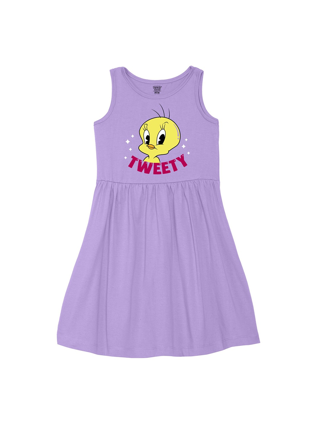 

Wear Your Mind Girls Tweety Printed Pure Cotton A-Line Dress, Purple