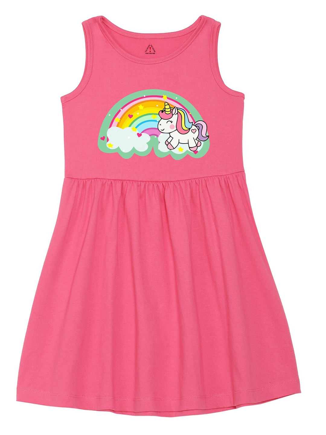 

Wear Your Mind Girls Round Neck Unicorn Printed Pure Cotton A-Line Dress, Pink