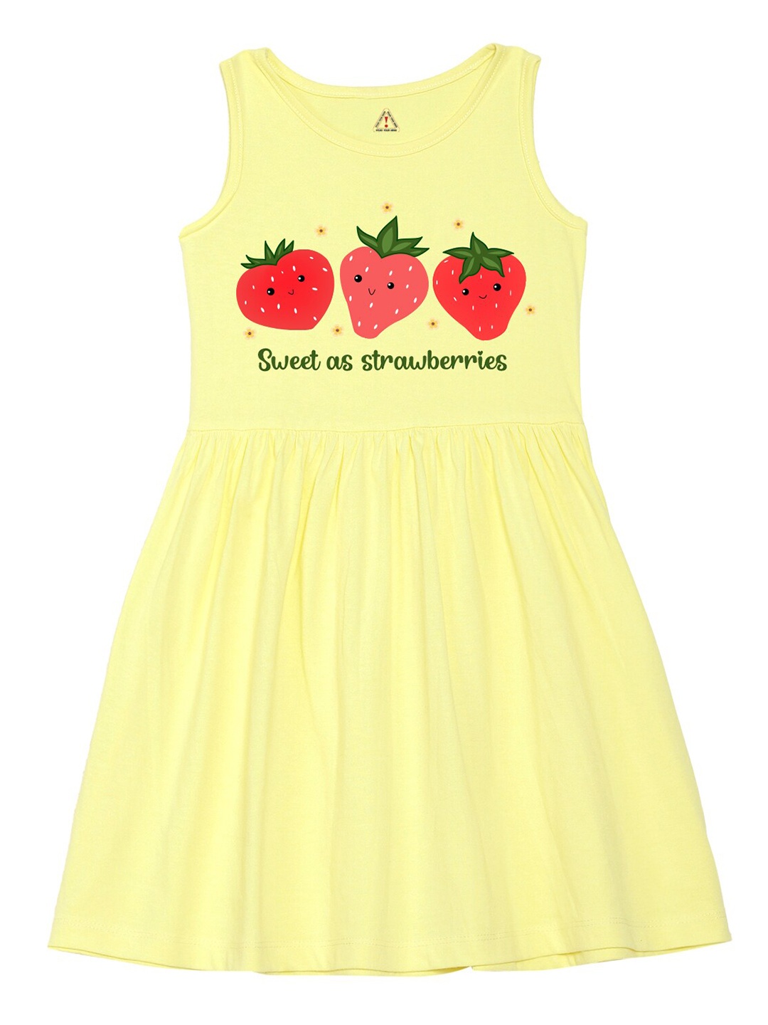 

Wear Your Mind Girls Round Neck Typography Printed Pure Cotton A-Line Dress, Yellow
