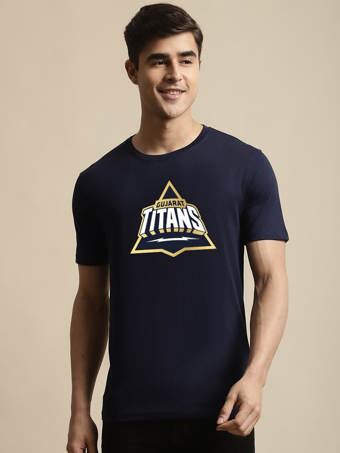 

Miaz Lifestyle Gujarat Titans Printed Round Neck Cotton T-shirt, Navy blue