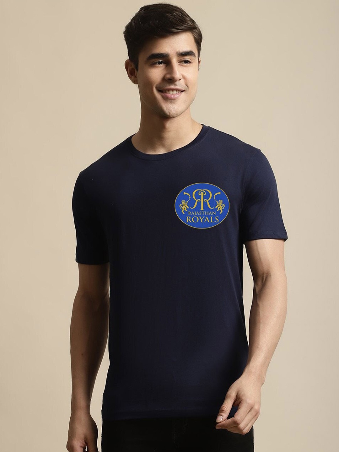 

Miaz Lifestyle Typography Printed Cotton Loose T-Shirt, Navy blue