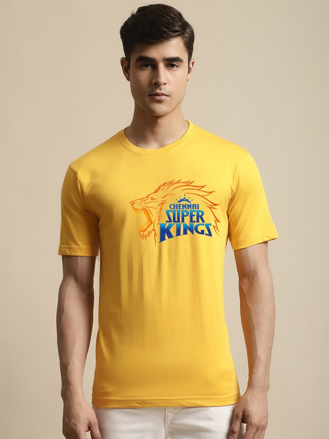 

Miaz Lifestyle Chennai Super Kings Printed Round Neck Cotton T-shirt, Yellow