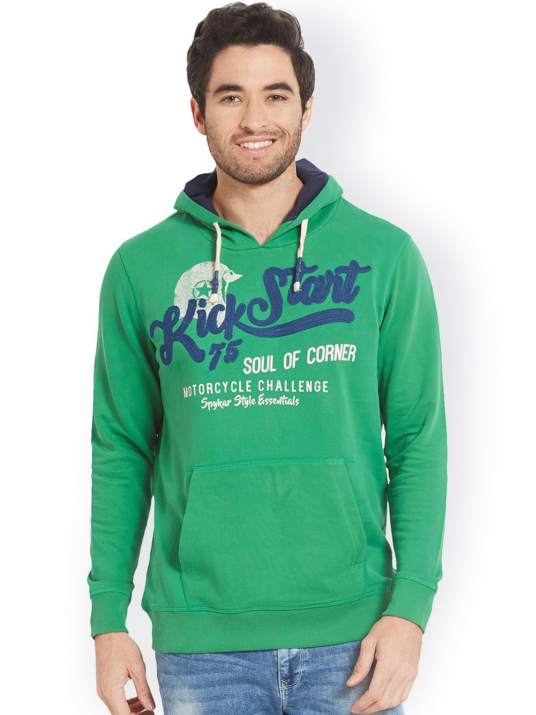 

SPYKAR Men Green Printed Hooded Sweatshirt