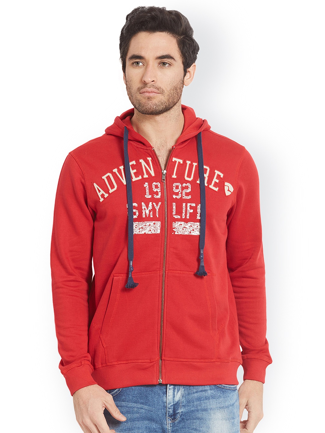 

SPYKAR Men Red Printed Hooded Sweatshirt