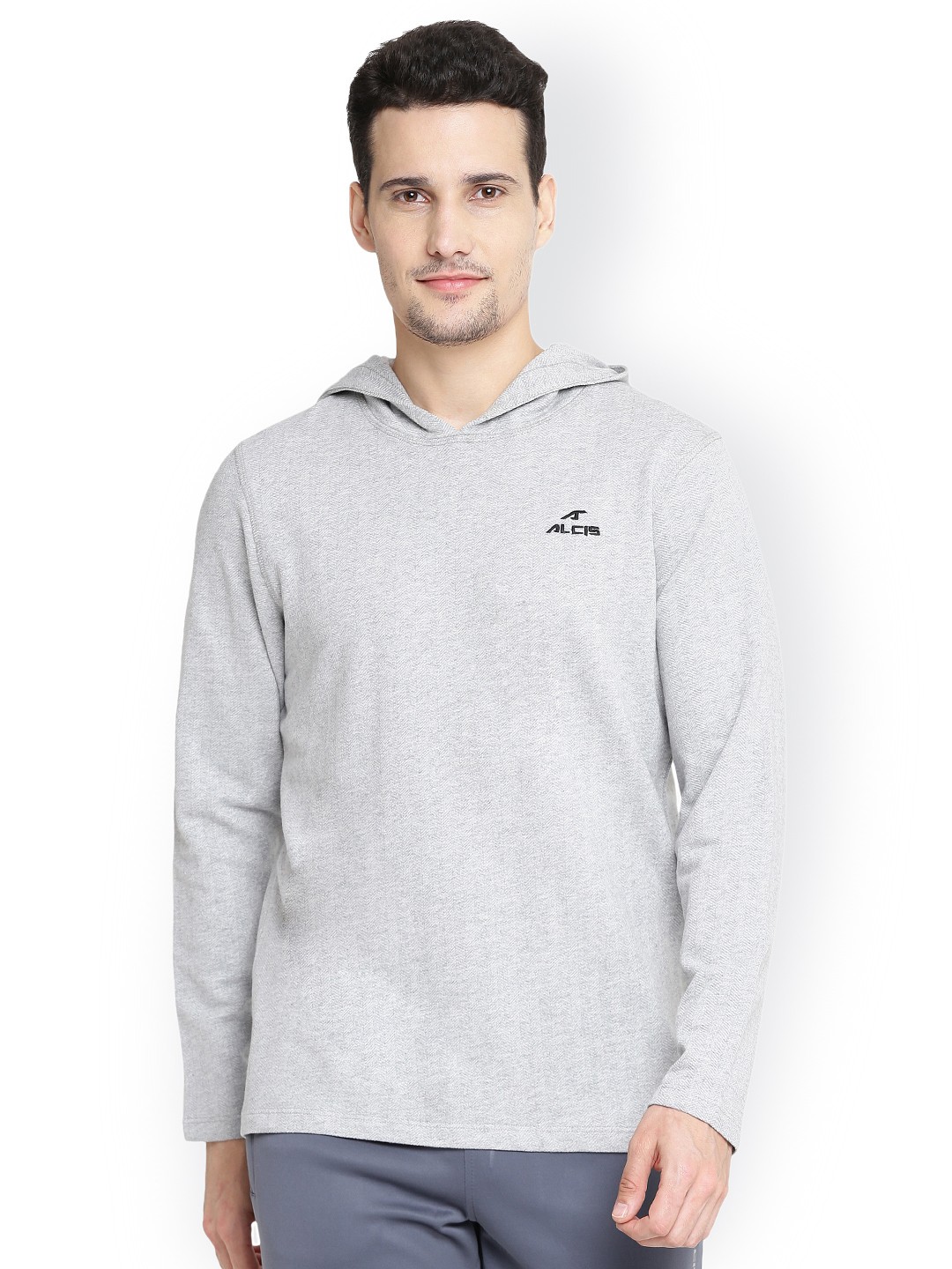 

Alcis Men Grey Solid Hooded Sweatshirt