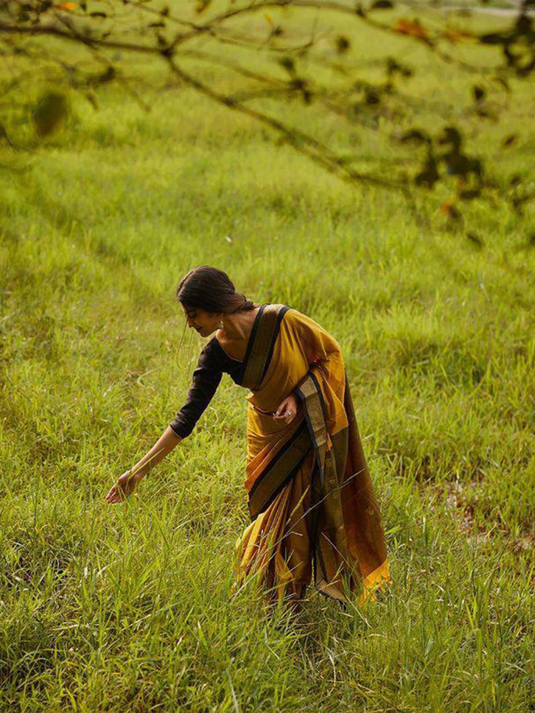 

TIEXA Pure Silk Banarasi Zari Saree With Tassel, Mustard