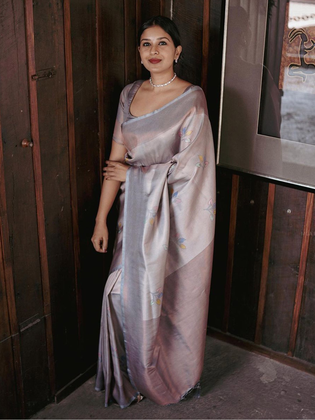 

TIEXA Ethnic Motif Pure Silk Banarasi Zari Saree, Grey