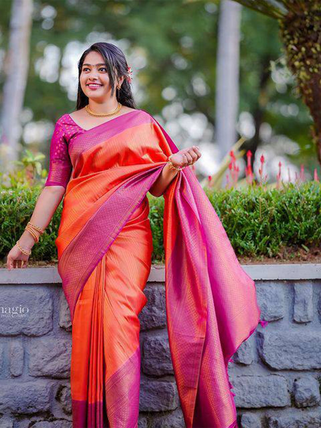 

TIEXA Woven Design Zari Pure Silk Banarasi Saree, Orange