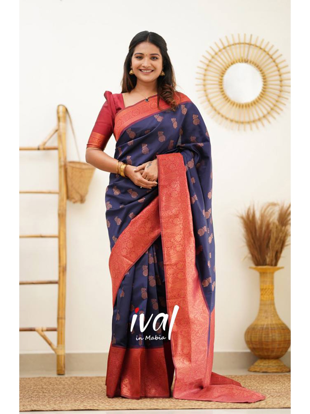 

TIEXA Ethnic Woven Design Zari Pure Silk Banarasi Saree, Blue