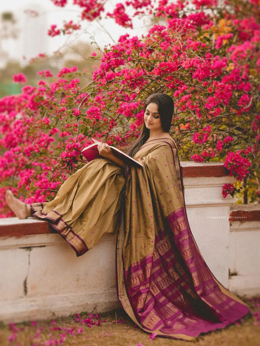 

TIEXA Ethnic Motifs Printed Zari Pure Silk Banarasi Saree, Brown