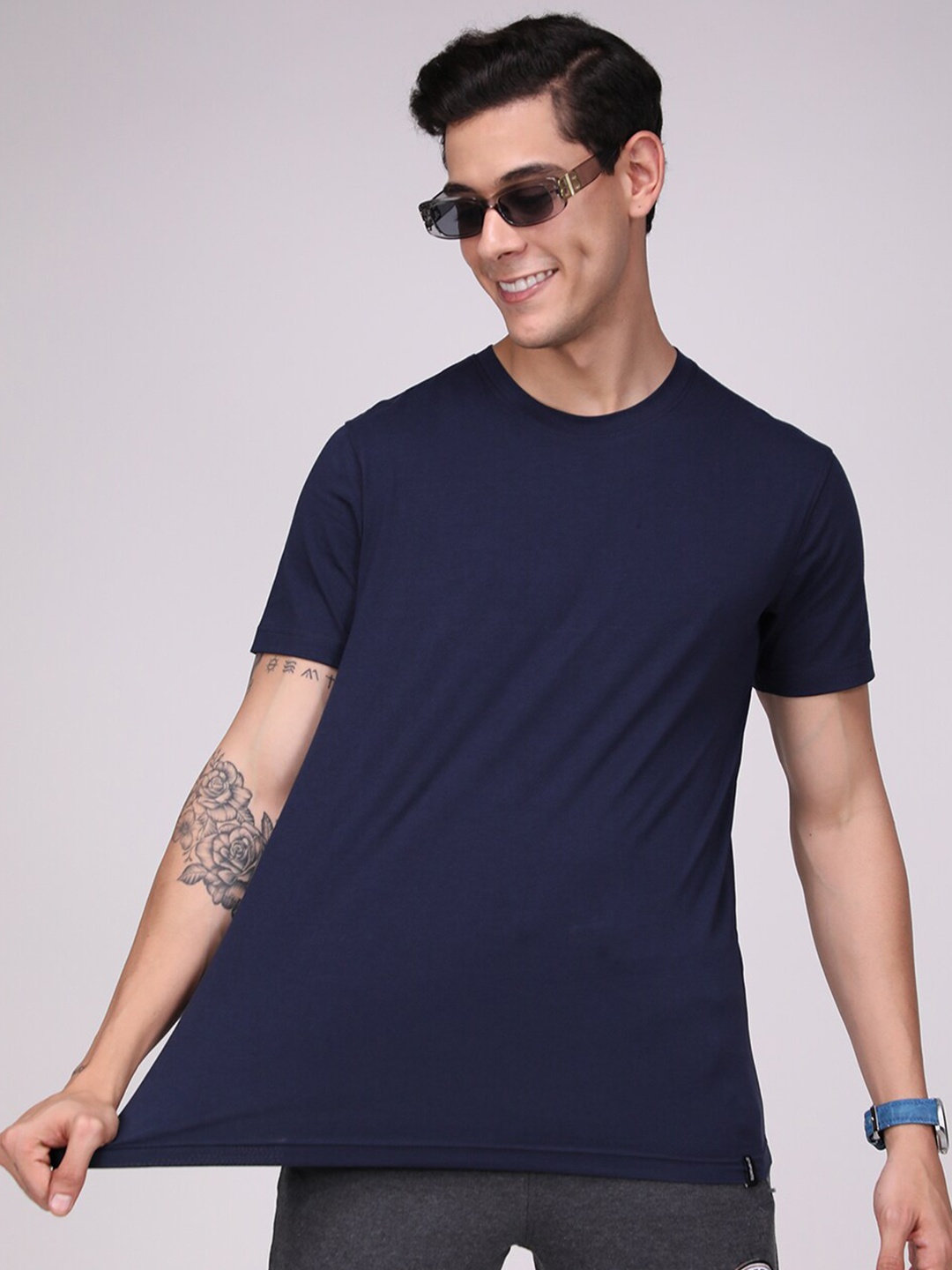 

SPORTO Round Neck Regular Fit Everfresh Cotton T-shirt, Navy blue