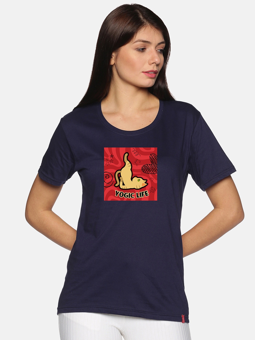 

NOT YET by us Graphic Printed Cotton T-shirt, Navy blue