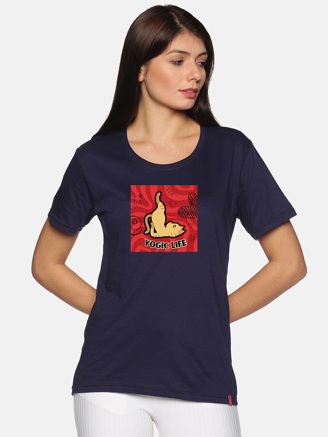 

NOT YET by us Graphic Printed Cotton T-shirt, Navy blue
