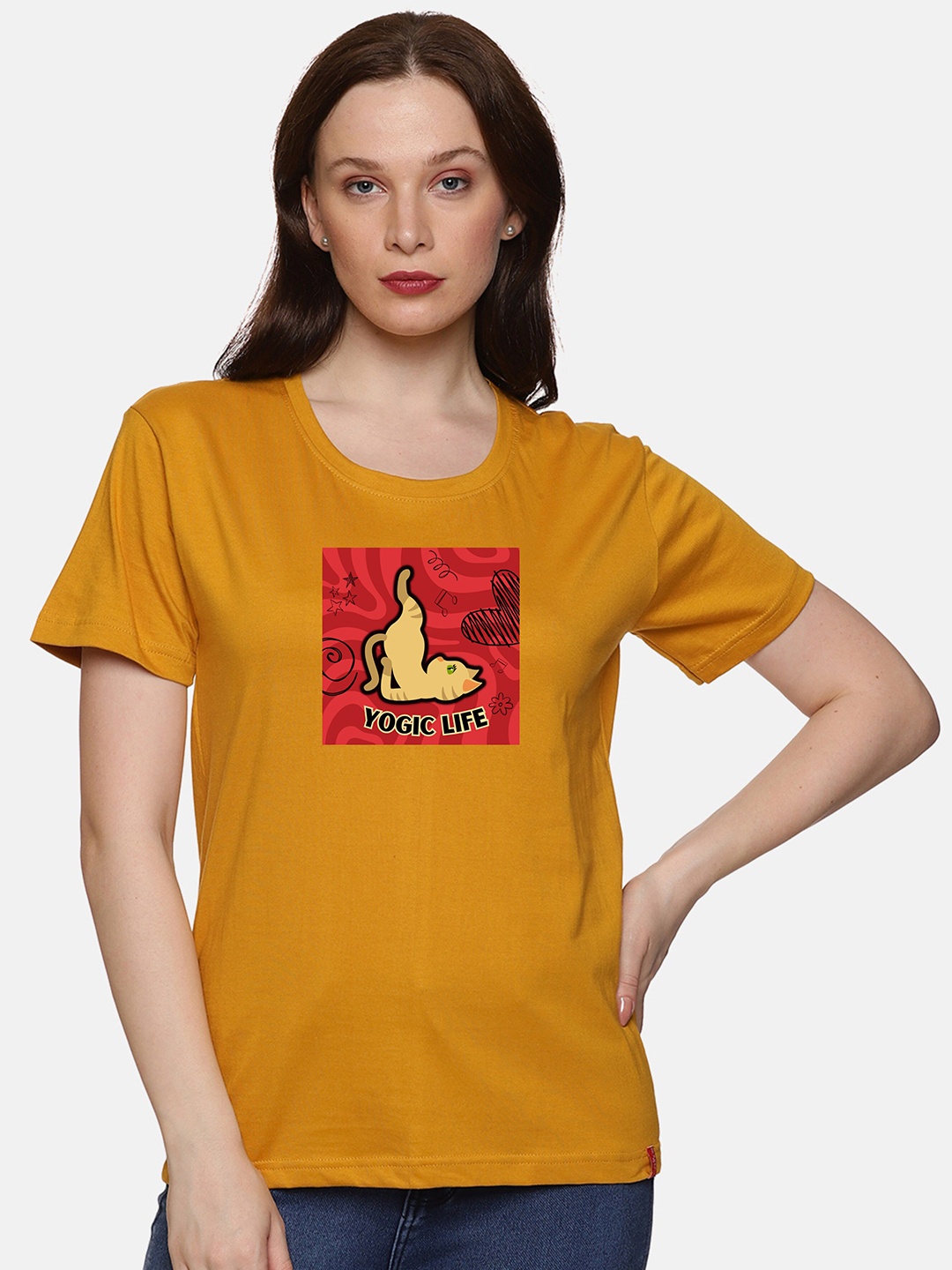 

NOT YET by us Graphic Printed Cotton T-shirt, Mustard
