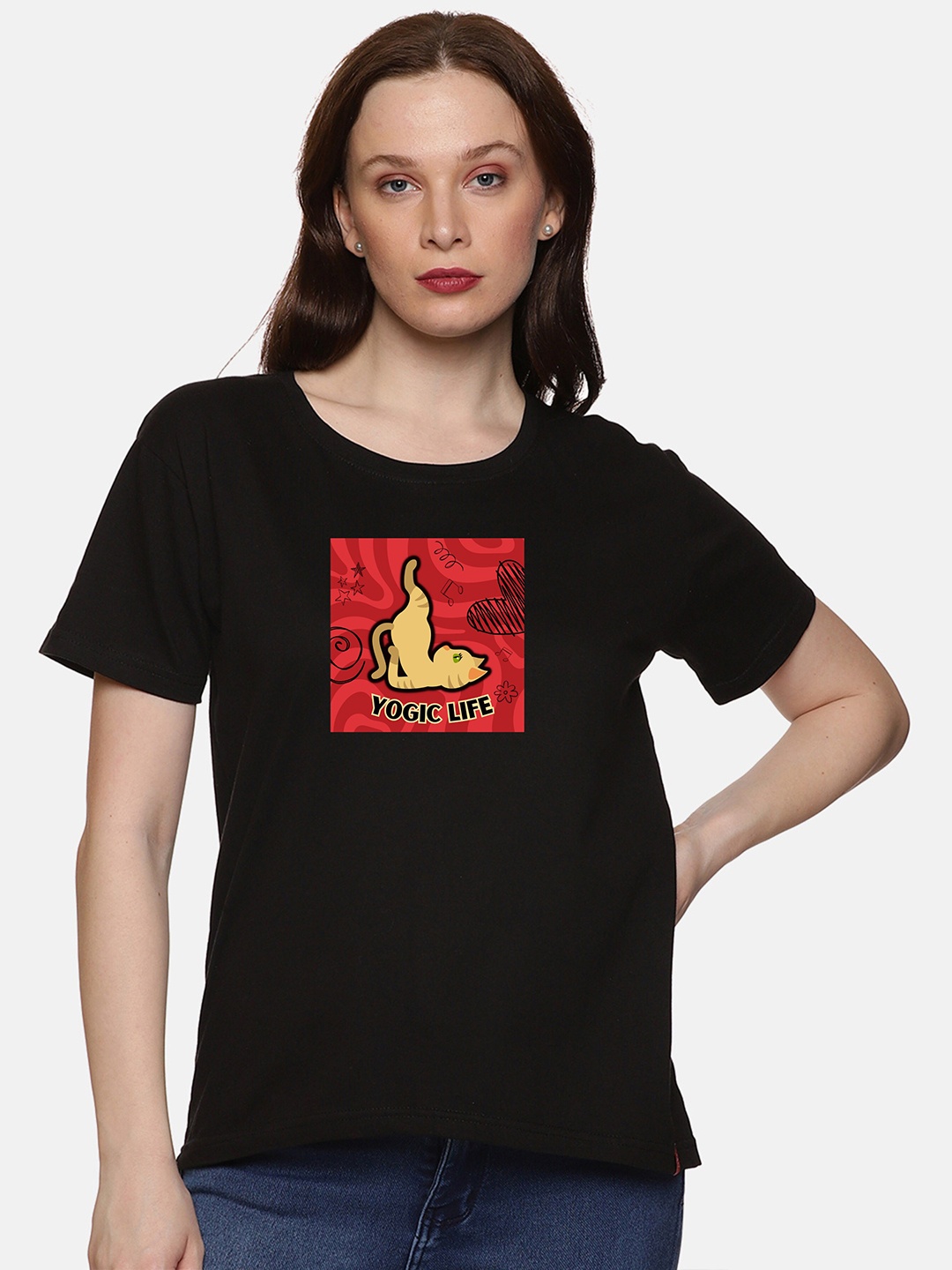 

NOT YET by us Graphic Printed Cotton T-shirt, Black