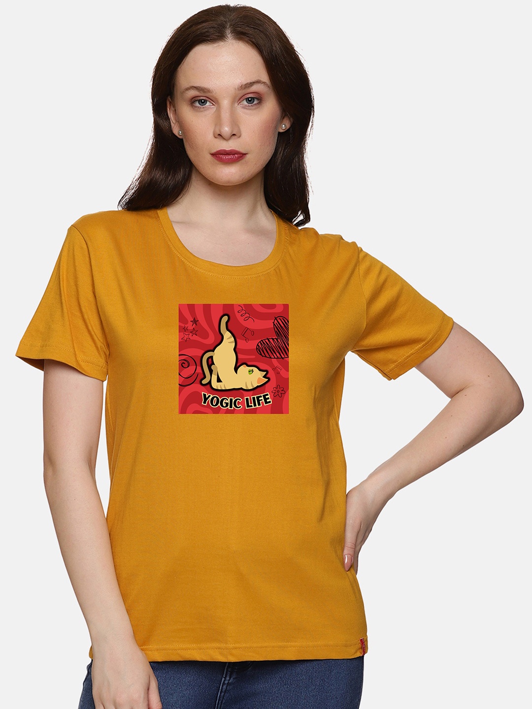 

NOT YET by us Graphic Printed Cotton T-shirt, Mustard