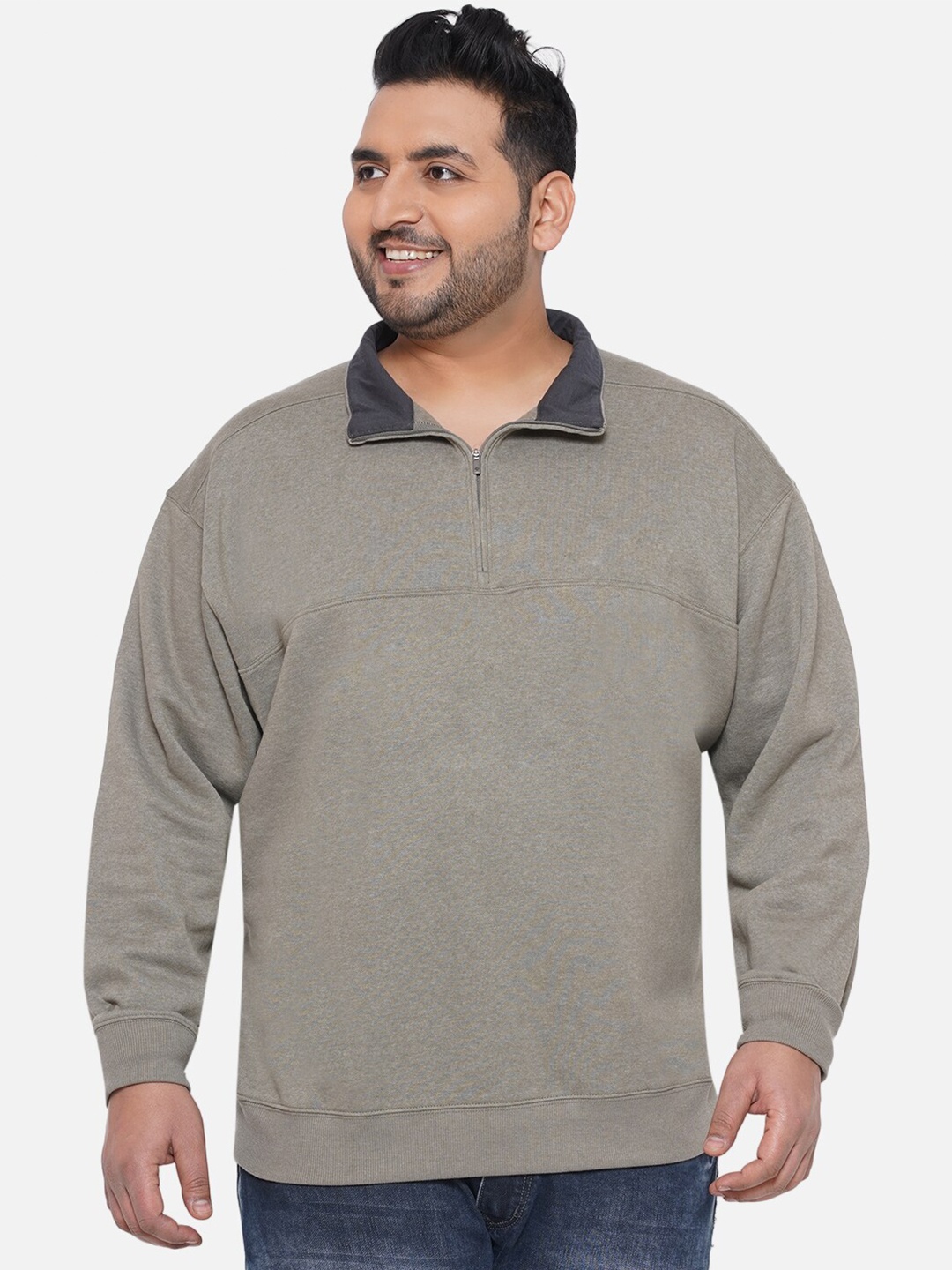

Santonio Plus Size Mock Collar Pure Cotton Sweatshirt, Olive
