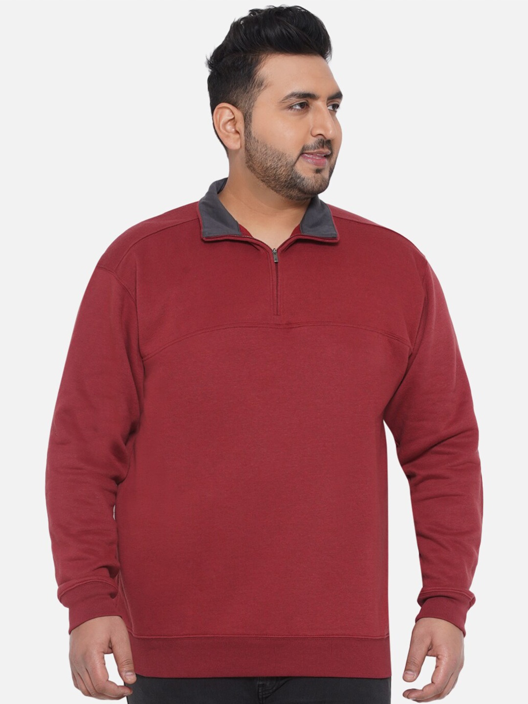 

Santonio Plus Size Mock Collar Pure Cotton Sweatshirt, Maroon