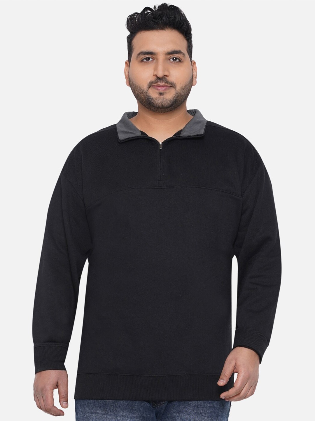 

Santonio Mock Collar Pure Cotton Sweatshirt, Black