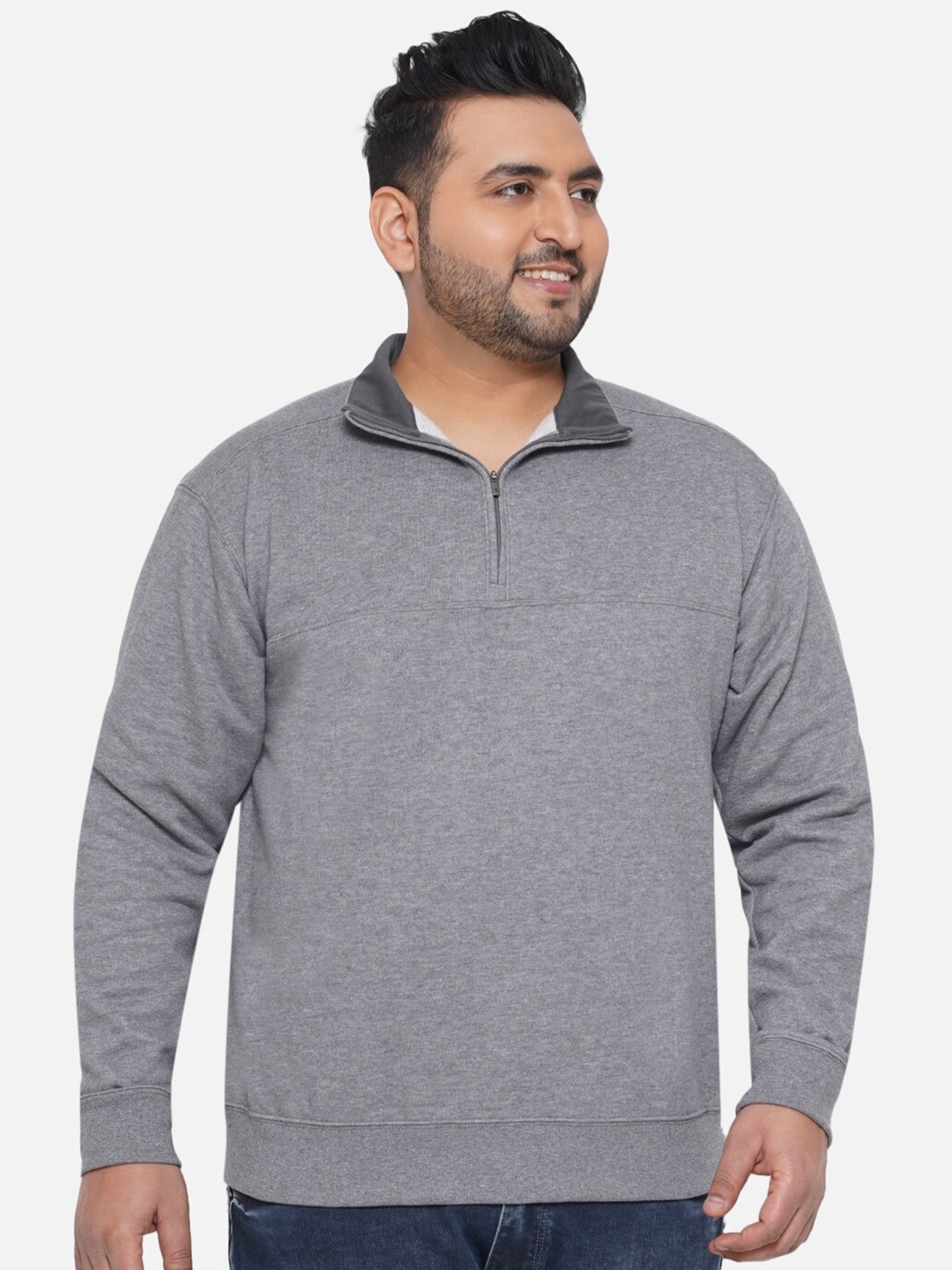 

Santonio Men Plus Size Mock Collar Pure Cotton Sweatshirt, Grey