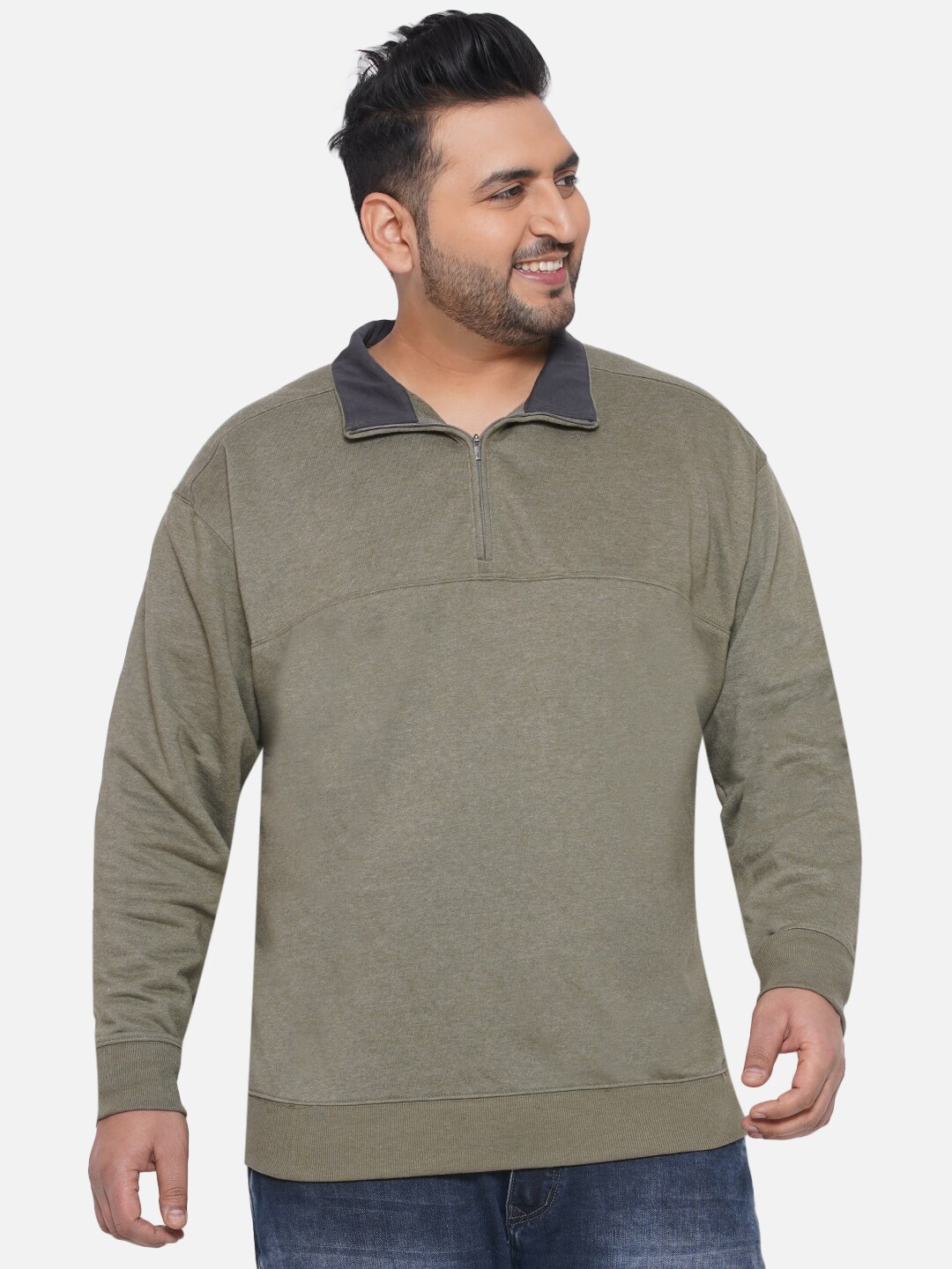 

Santonio Plus Size Mock Collar Pure Cotton Sweatshirt, Olive