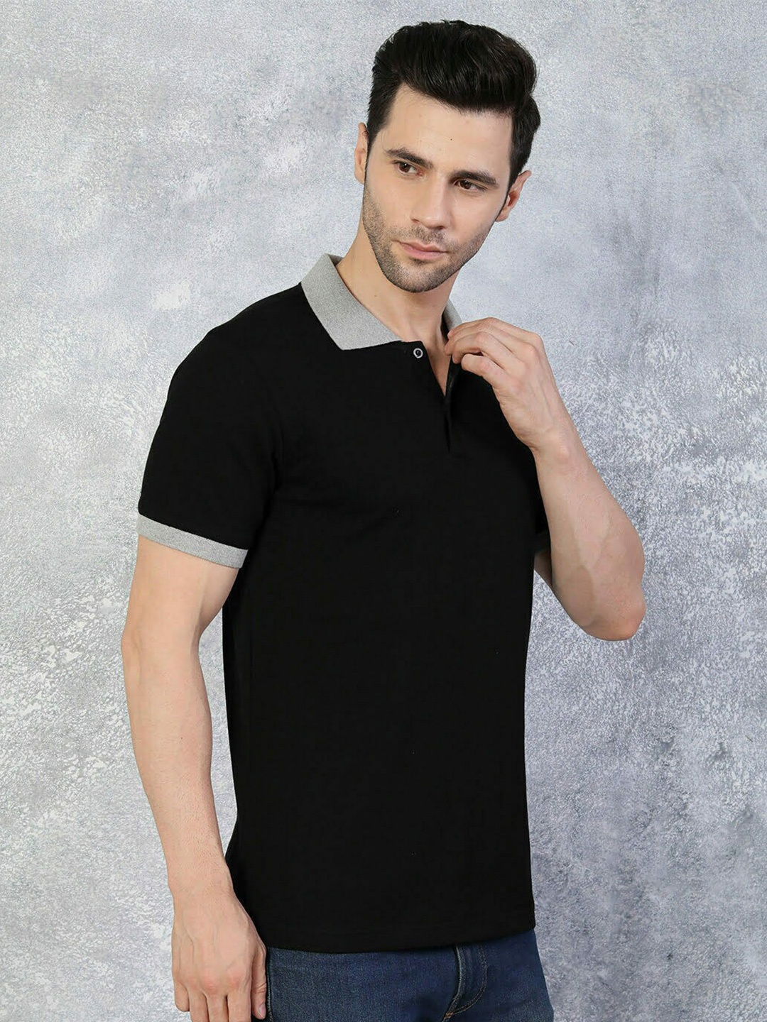 

TheBlackLover Polo Collar Cotton T-shirt, Black