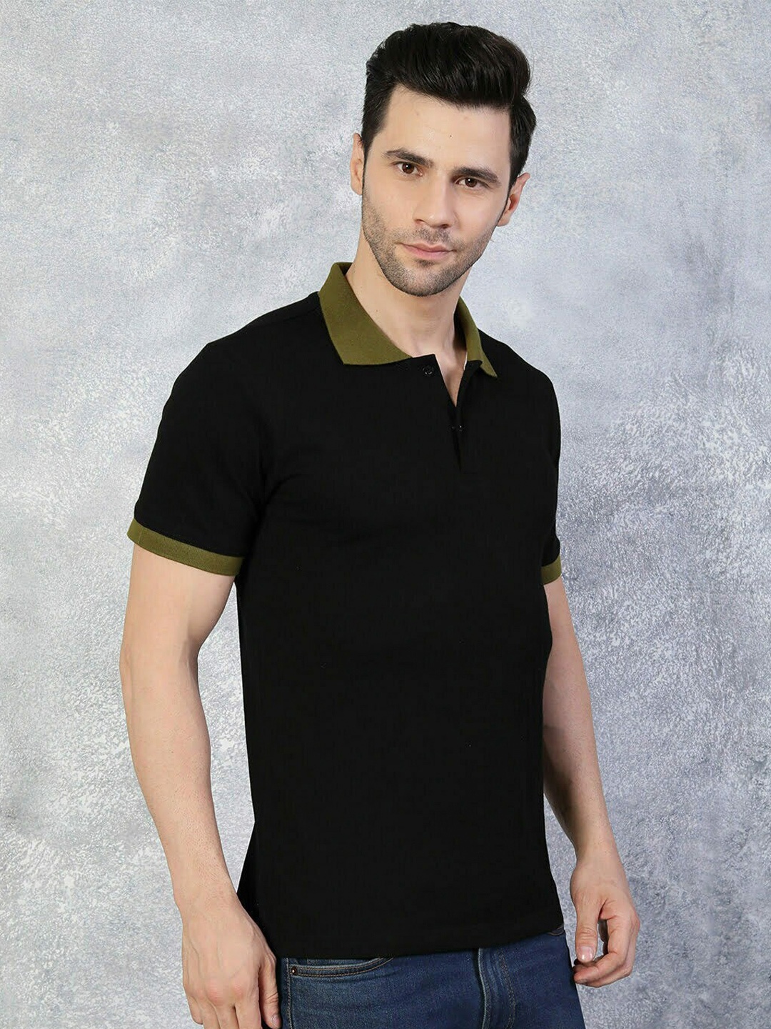 

TheBlackLover Polo Collar Cotton T-shirt, Black