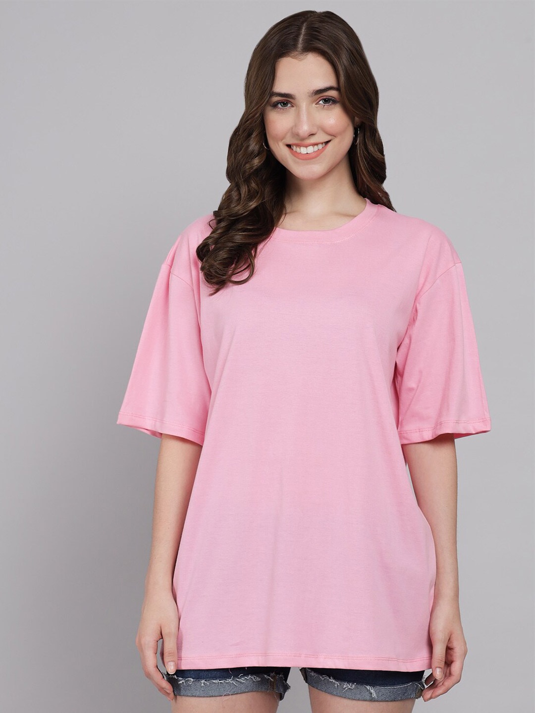 

Funday Fashion Round Neck Oversized Pure Cotton T-shirt, Pink