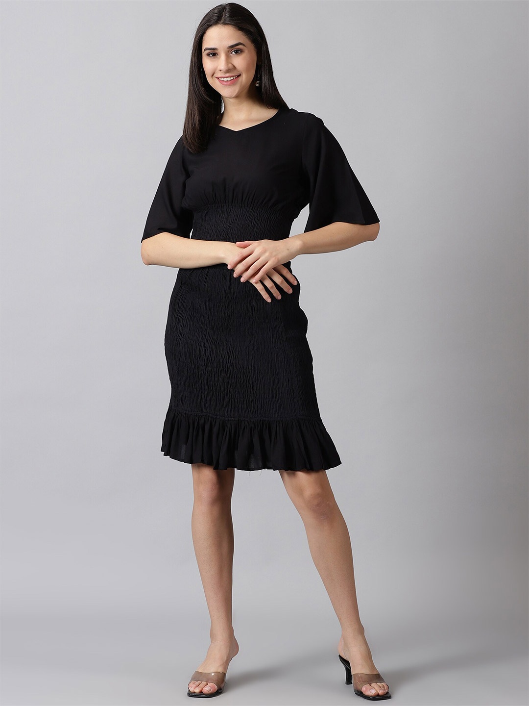 

PURSHOTTAM WALA Black Flared Sleeve Ethnic A-Line Dress