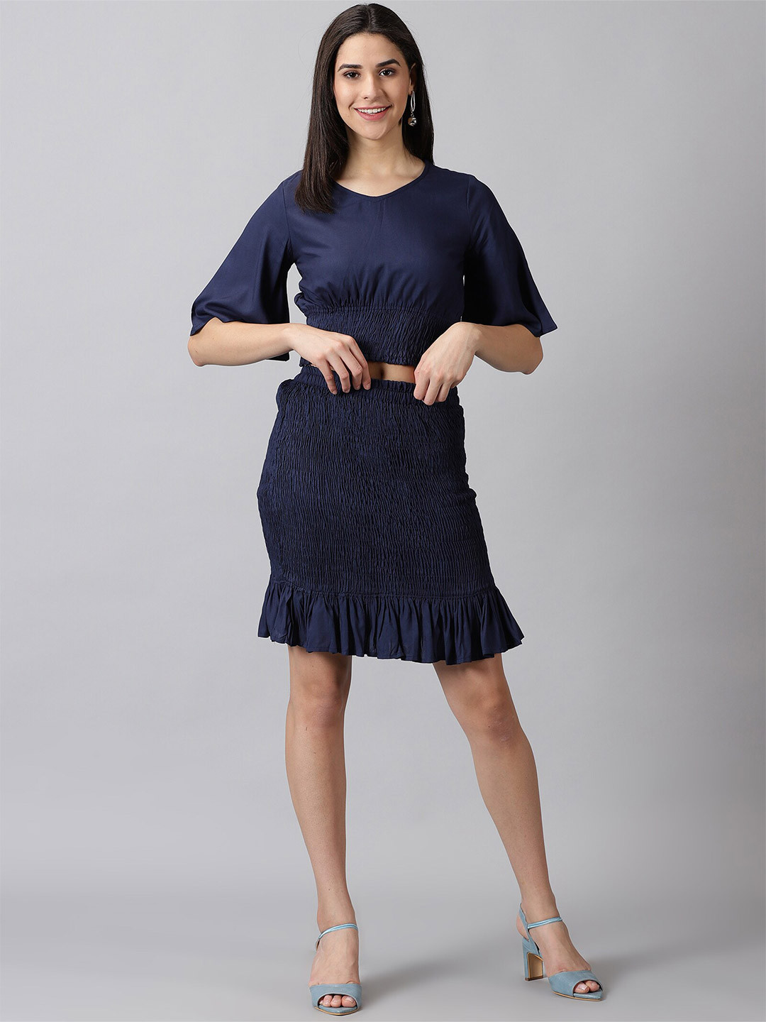 

PURSHOTTAM WALA Blue Bell Sleeve Ethnic Sheath Dress