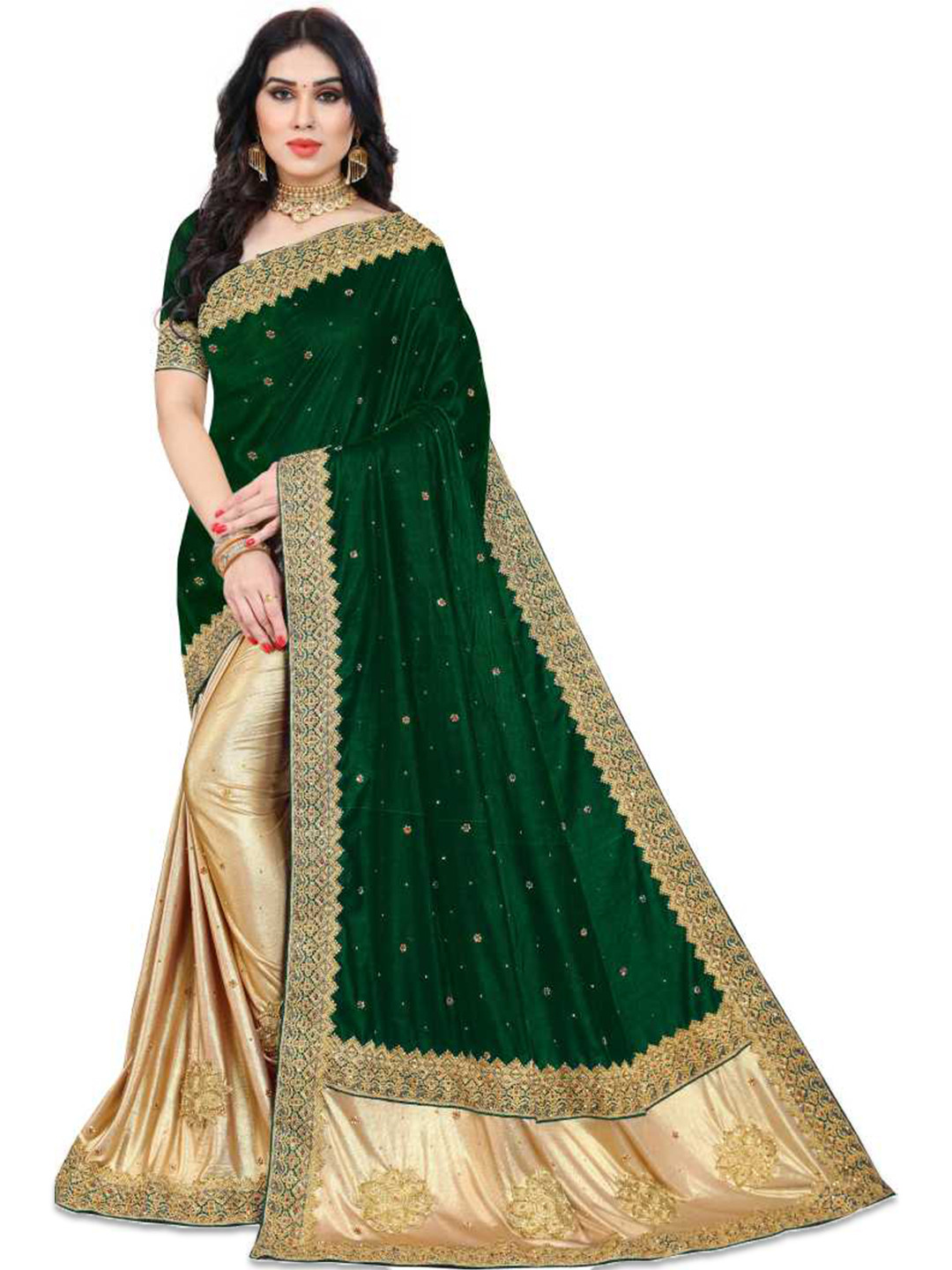 

Vaidehi Fashion Floral Embroidered Sequinned Saree, Green