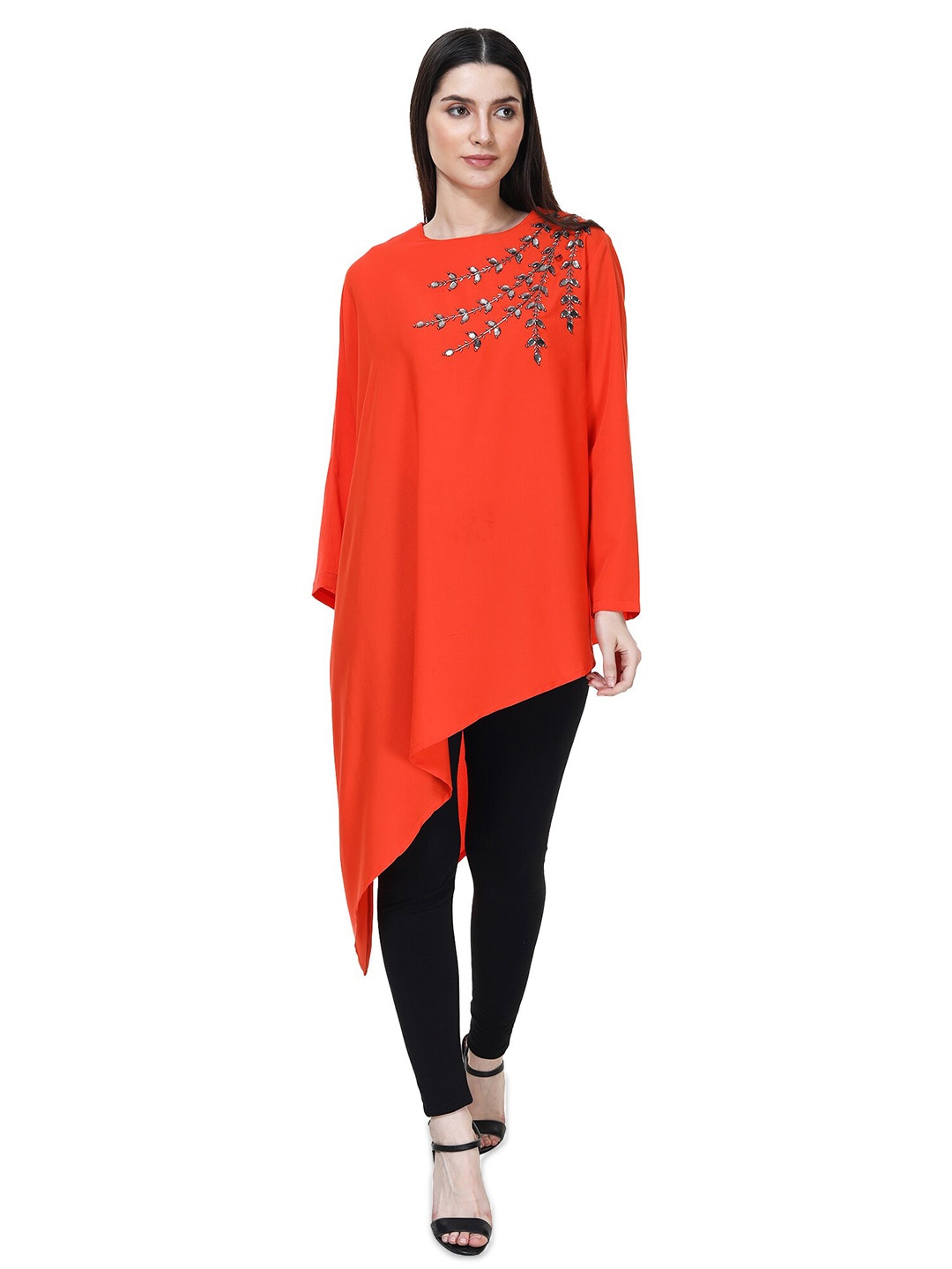 

TSM One Shoulder Kaftan Asymmetric Tunic, Orange