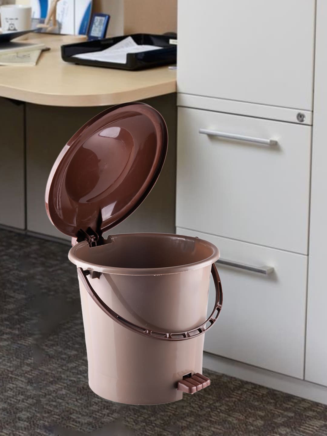 

Kuber Industries Brown 3-Pieces Pedal Dustbins With Handle-5 L Each