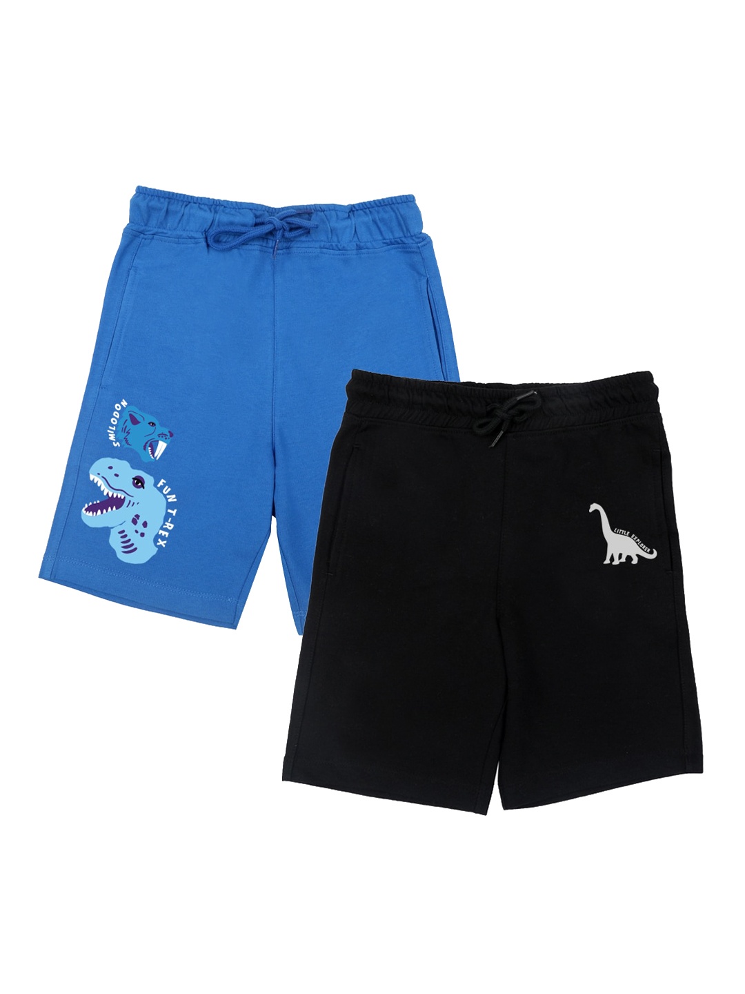 YK Boys Pack Of 2 Printed Casual Shorts, Blue