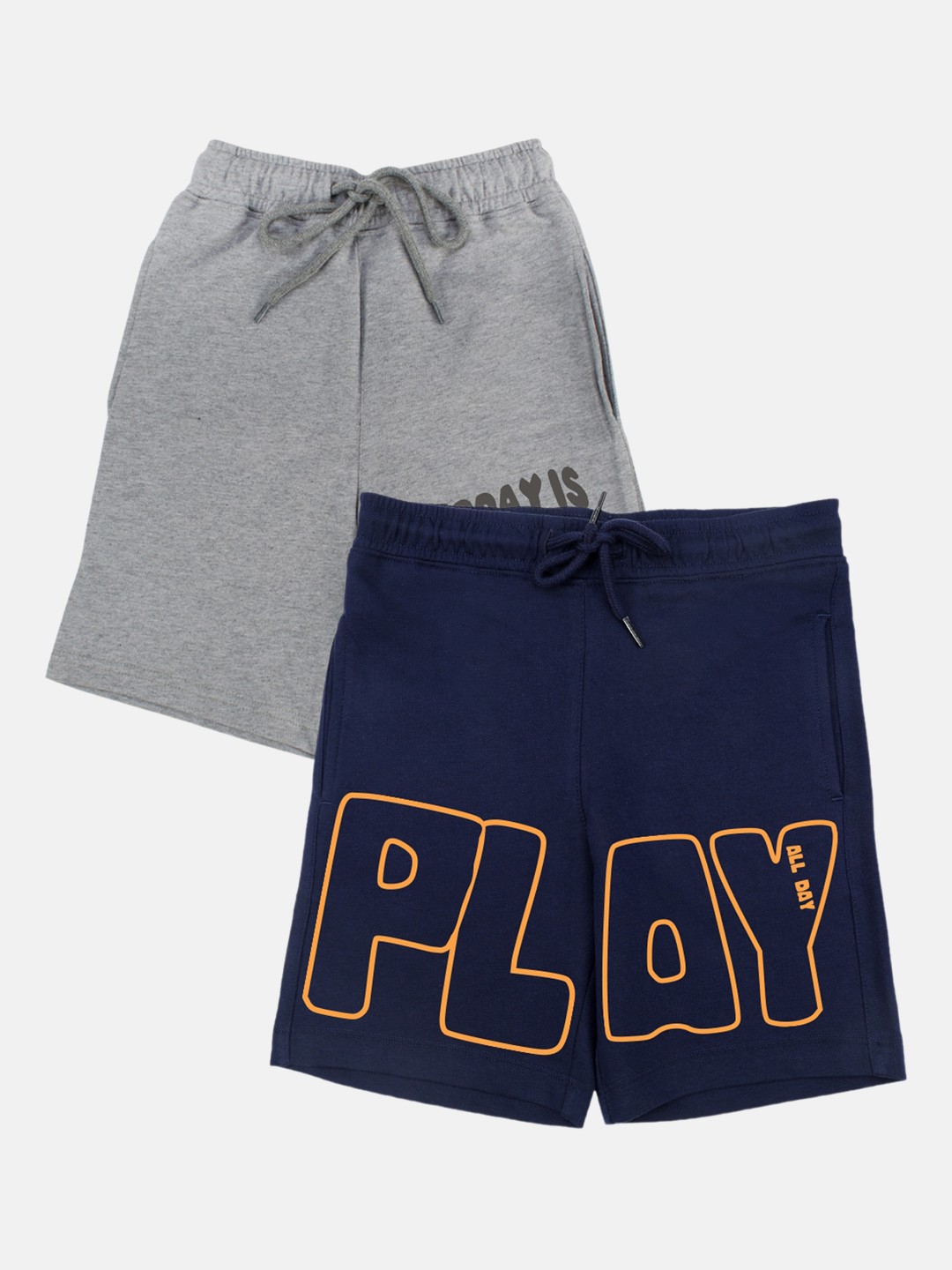 

YK Boys Pack of 2 Typograpgy Printed Mid-Rise Shorts, Navy blue
