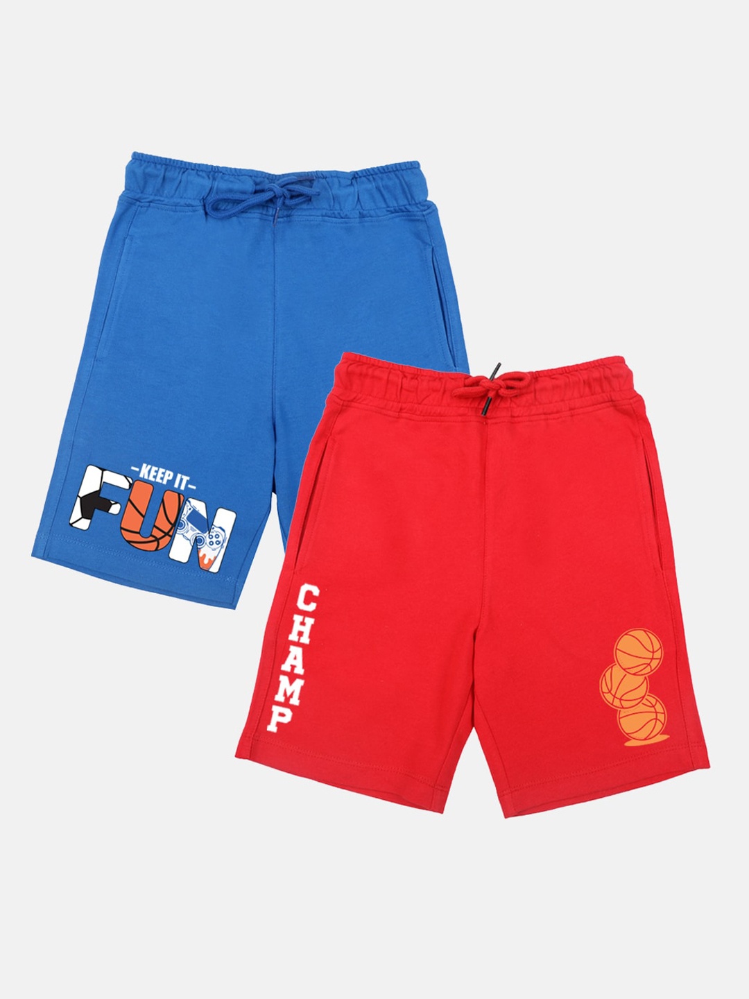

YK Boys Pack of 2 Typograpgy Printed Mid-Rise Shorts, Blue