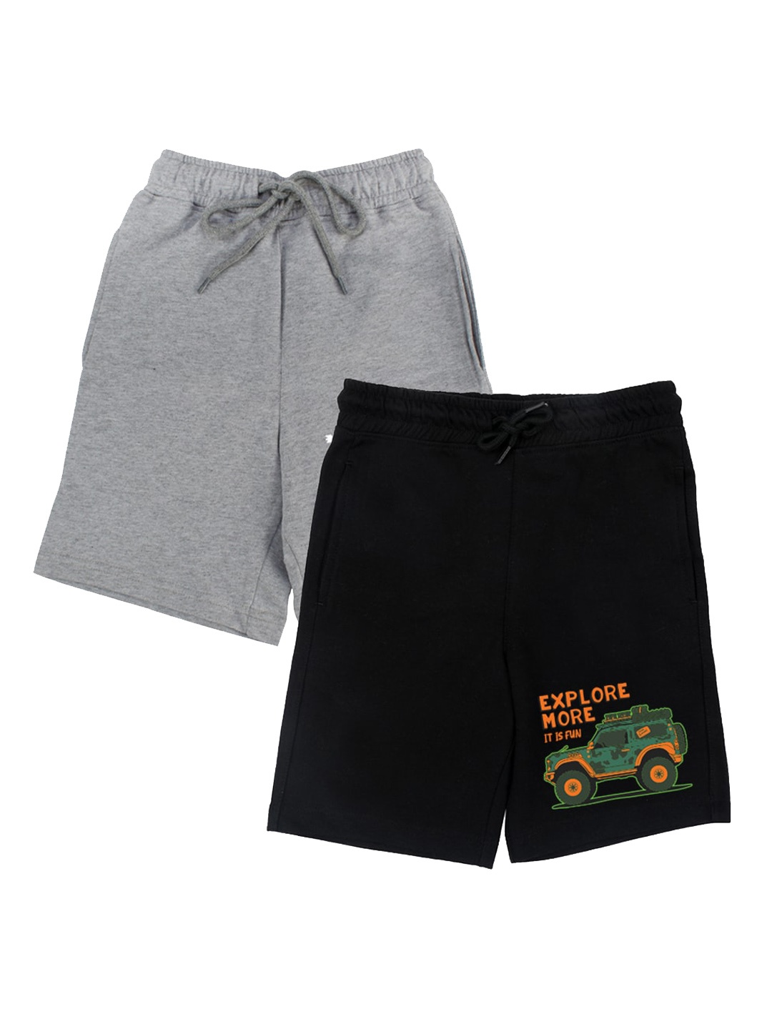 

YK Boys Pack of 2 Typograpgy Printed Mid-Rise Shorts, Grey
