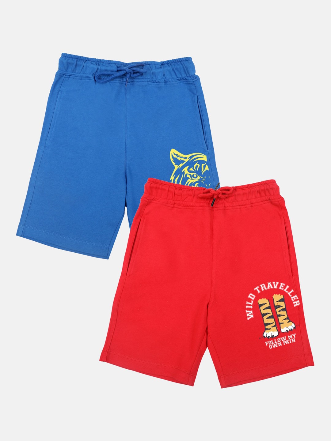 

YK Boys Pack of 2 Graphic Printed Mid-Rise Shorts, Blue