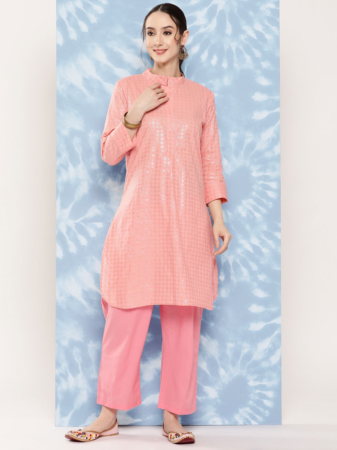 

Sangria Ethnic Motifs Printed Regular Pure Cotton Kurta With Palazzos, Peach