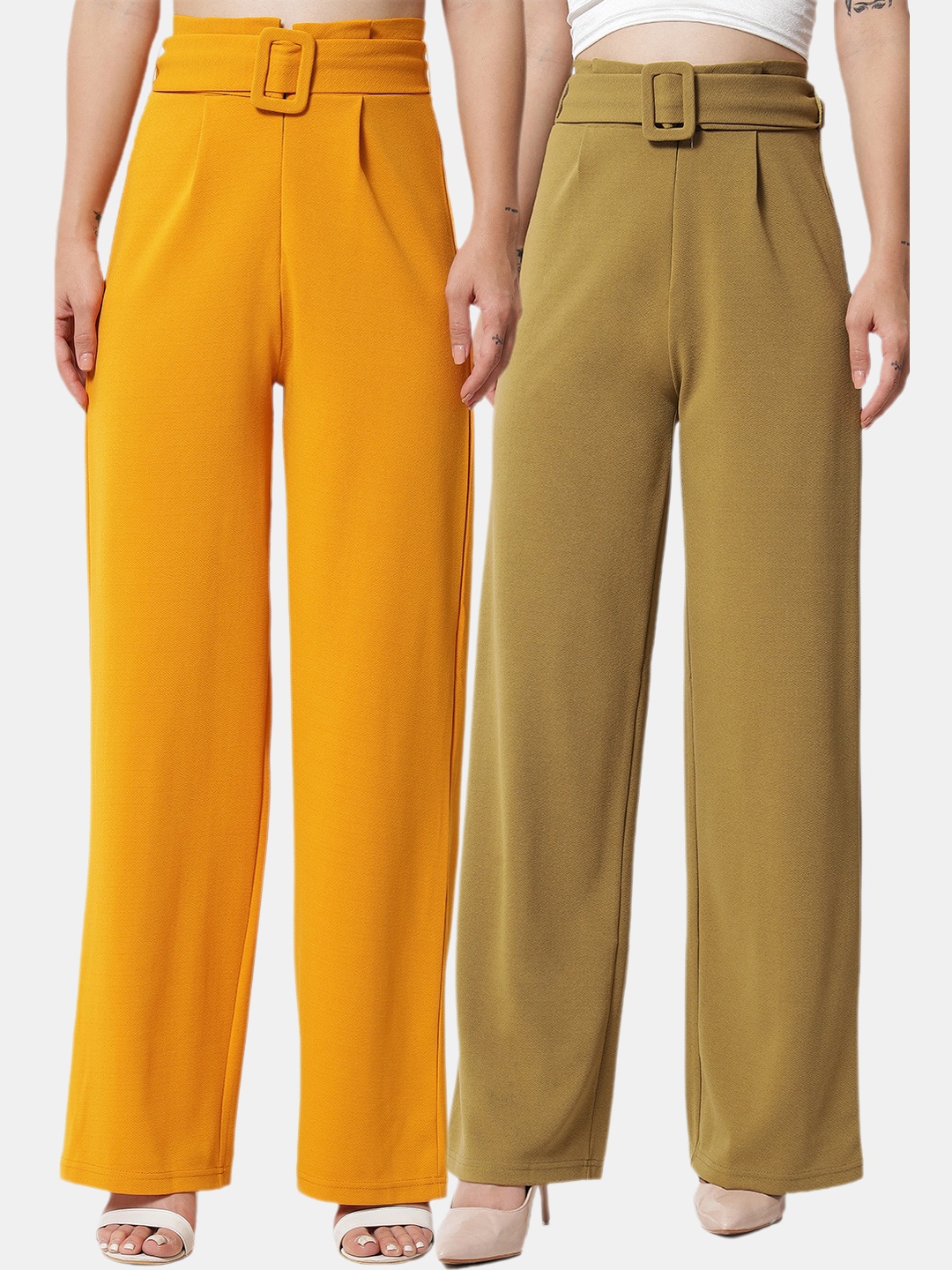 

Kotty Women Multicoloured Relaxed Straight Fit High-Rise Easy Wash Pleated Trousers, Multi
