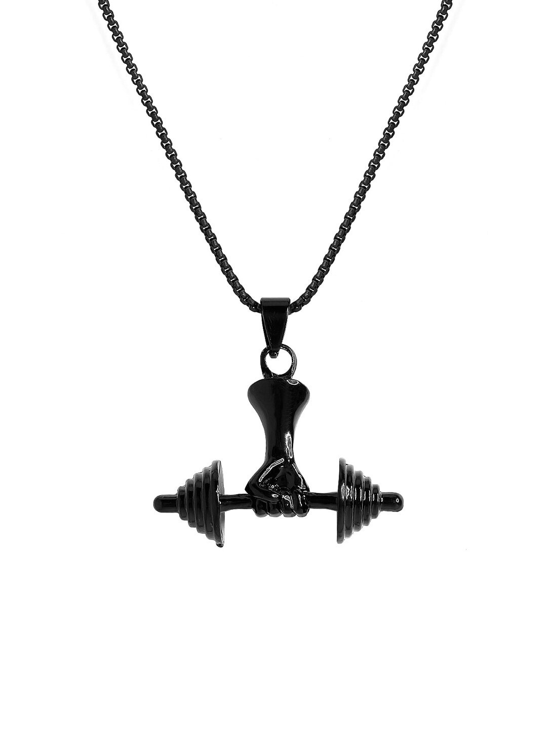 

OOMPH Men Go Fit Dumbbell Gym Pendant With Chain, Black