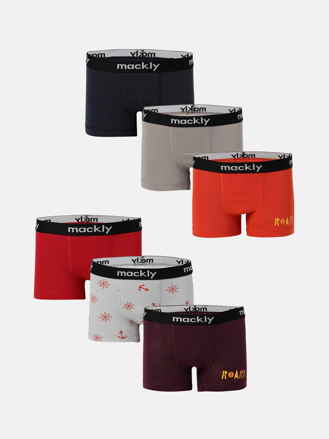 

mackly Pack Of 6 Printed Outer Elasticated Trunks, Grey
