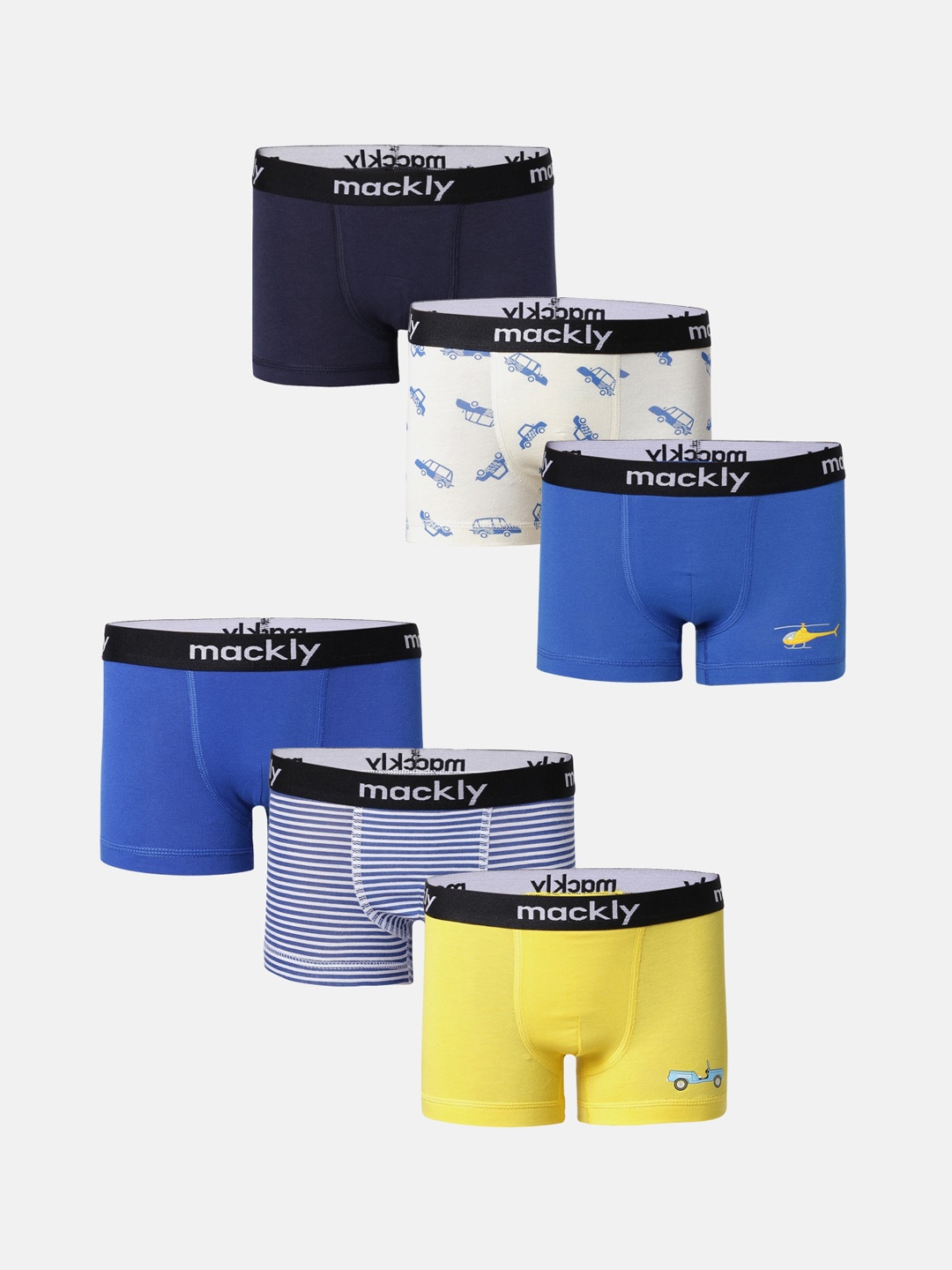 

mackly Boys Pack Of 6 Printed Outer Elasticated Trunks, White