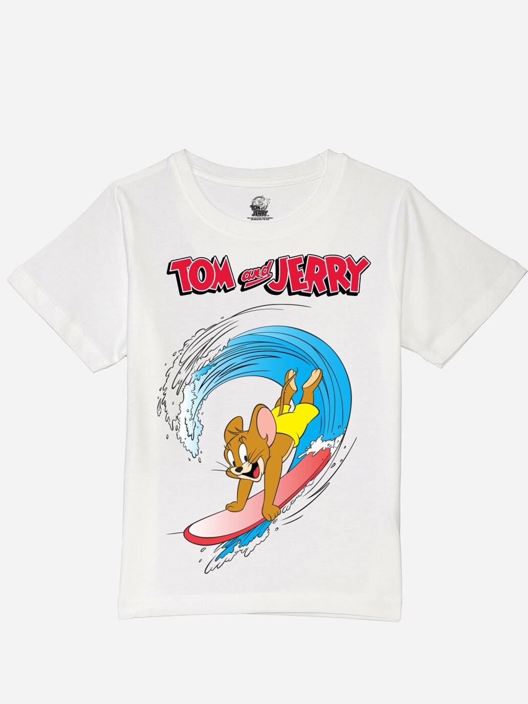 

YK Warner Bros Boys Tom & Jerry Printed Pure Cotton T-shirt, White