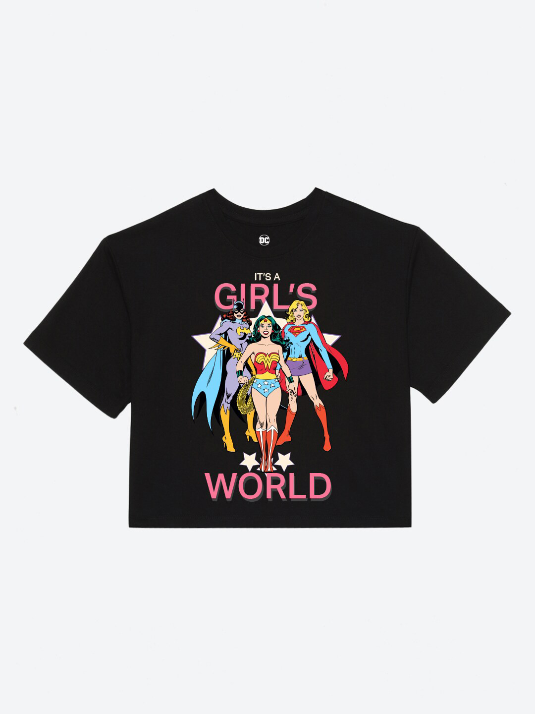 

YK Justice League Girls Graphic Printed Pure Cotton T-shirt, Black