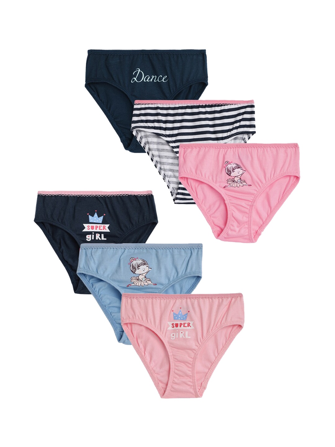 

mackly Girls Pack Of 6 Printed Basic Briefs, Pink