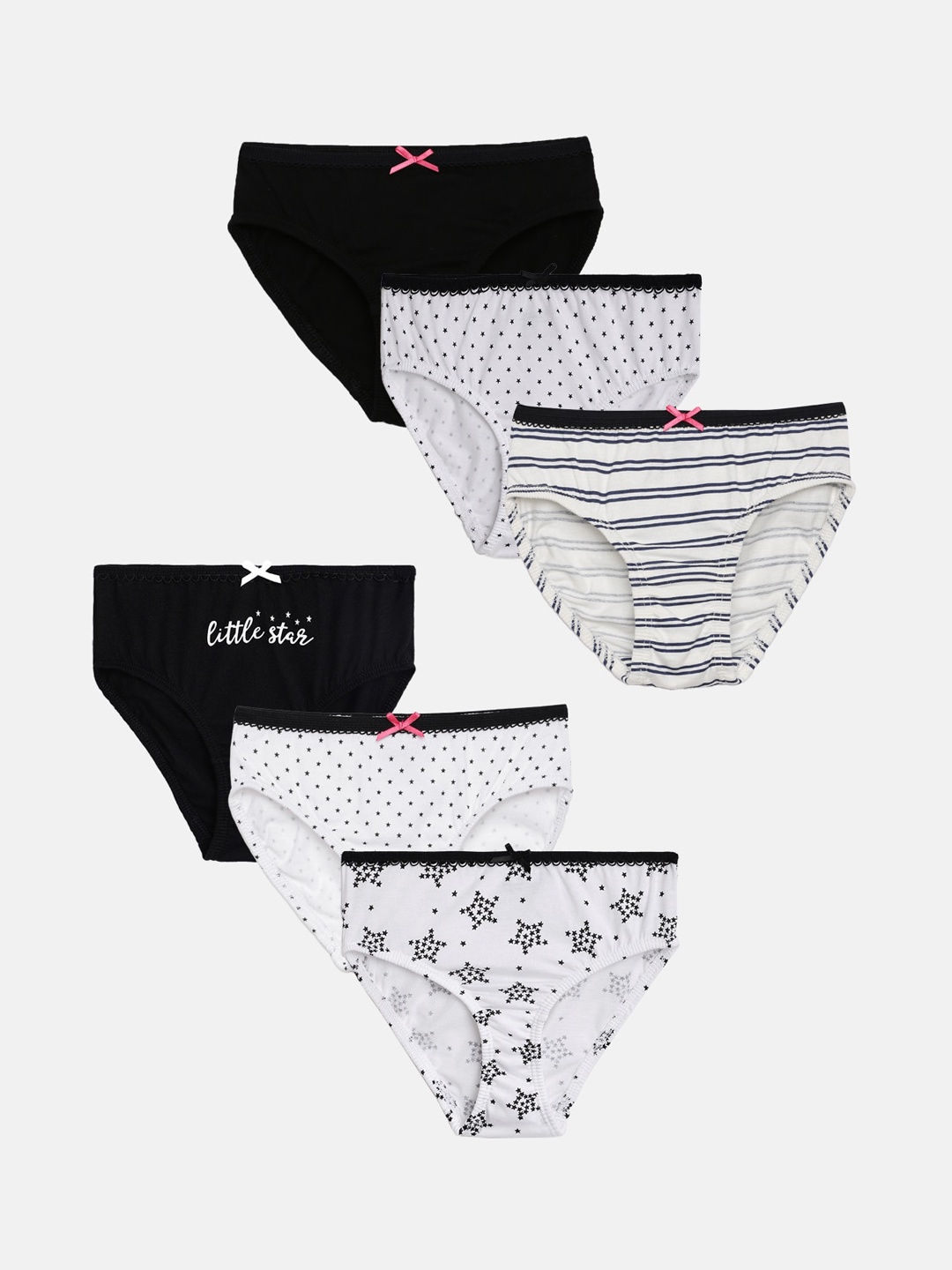 

mackly Girls Pack Of 6 Printed Anti Microbial Basic Briefs, Black