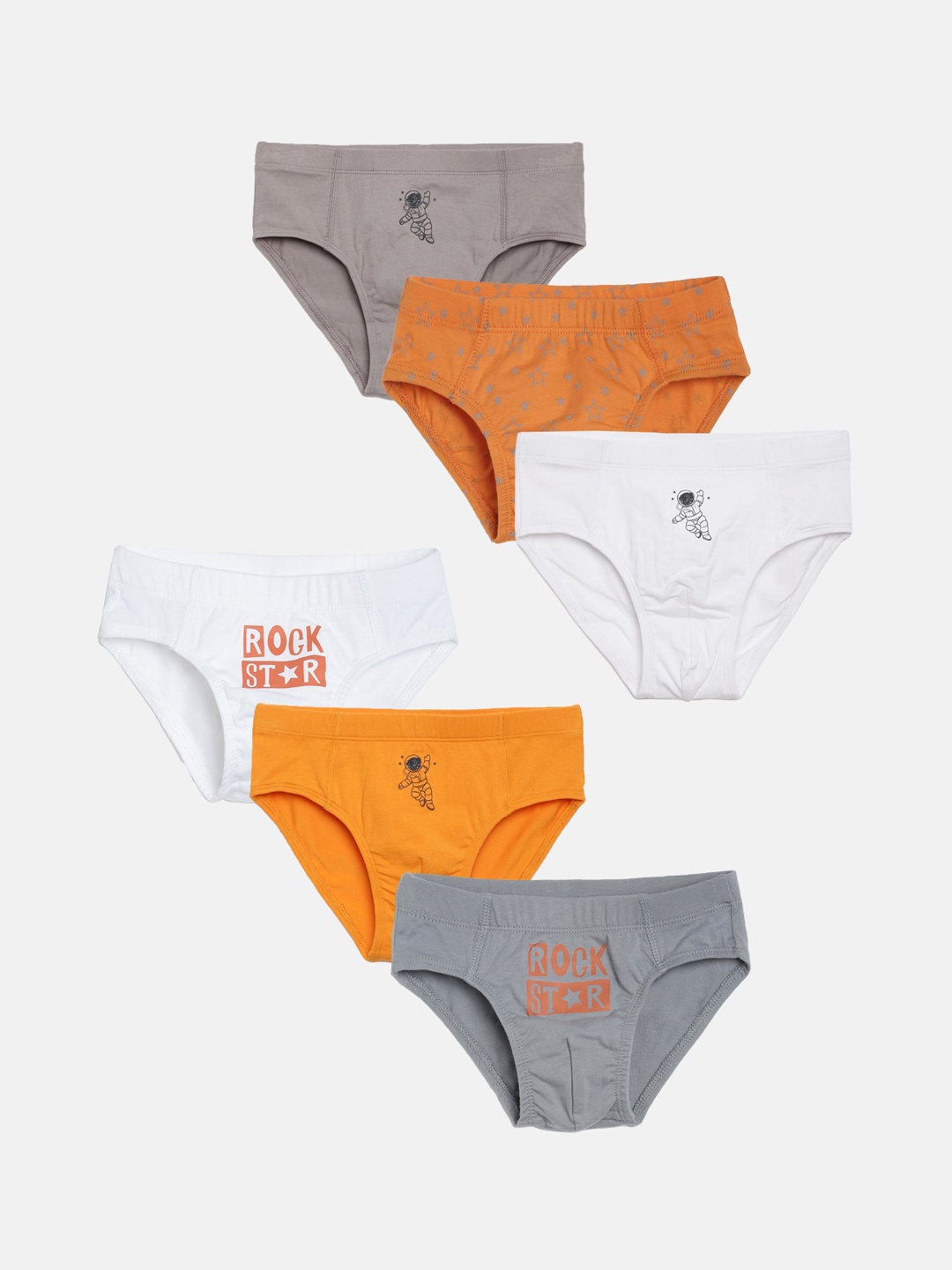 

mackly Boys Pack Of 6 Typography Printed Basic Briefs, Grey